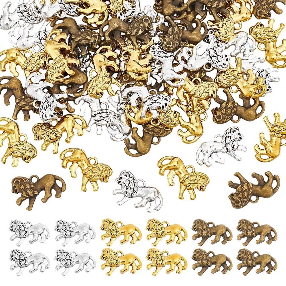 3939 3 Colors Lion Animal Charms Pendants 60Pcs Tibetan Style Lion Charms